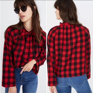 Madewell Red and Black Plaid Blouse